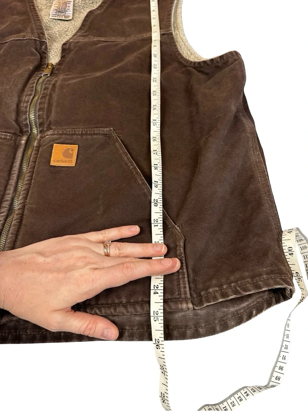 VTG Carhartt Sandstone Rugged Duck Sherpa Lined Vest Size XL Brown Outdoor